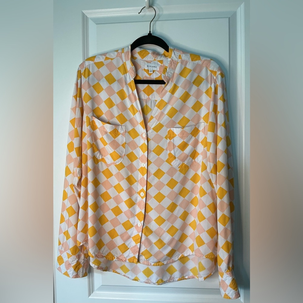 Piyama Maggie Long Sleeve Pajama Top Diamond Orange Pink Size Small